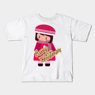 Cute chibi girl is wishing you a Merry Christmas Kids T-Shirt